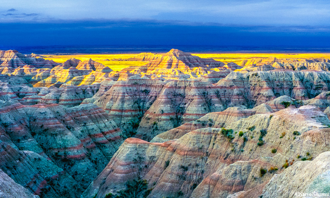 Great view of the colorful strata of the Badlands hills.