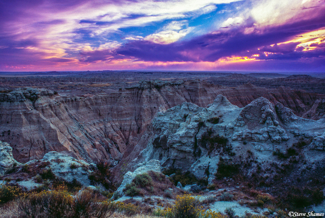 It was a long colorful sunset at the Badlands