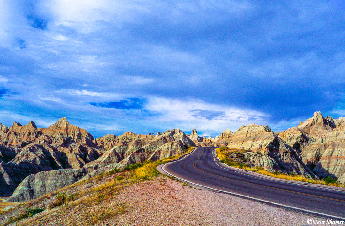 I like the look of this road through the Badlands, under a nice cloudy sky.