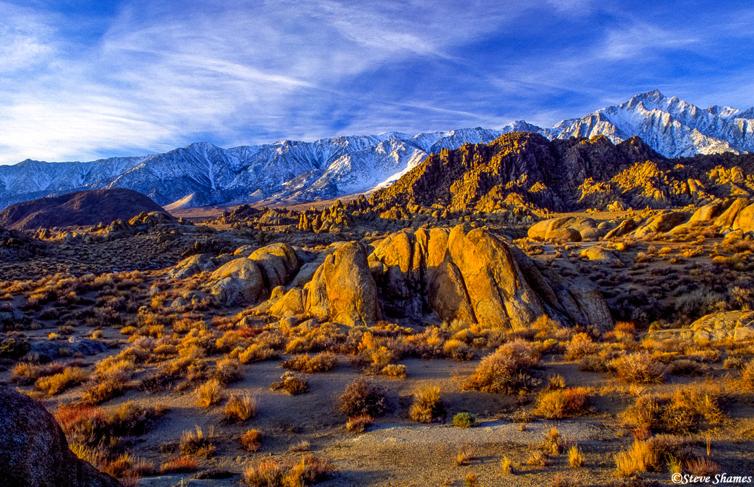 Morning light hitting the Alabama Hills.