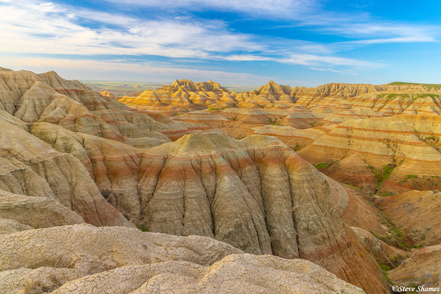 Just after sunrise when the lighting is soft, is the best time to see the colors of the Badlands.