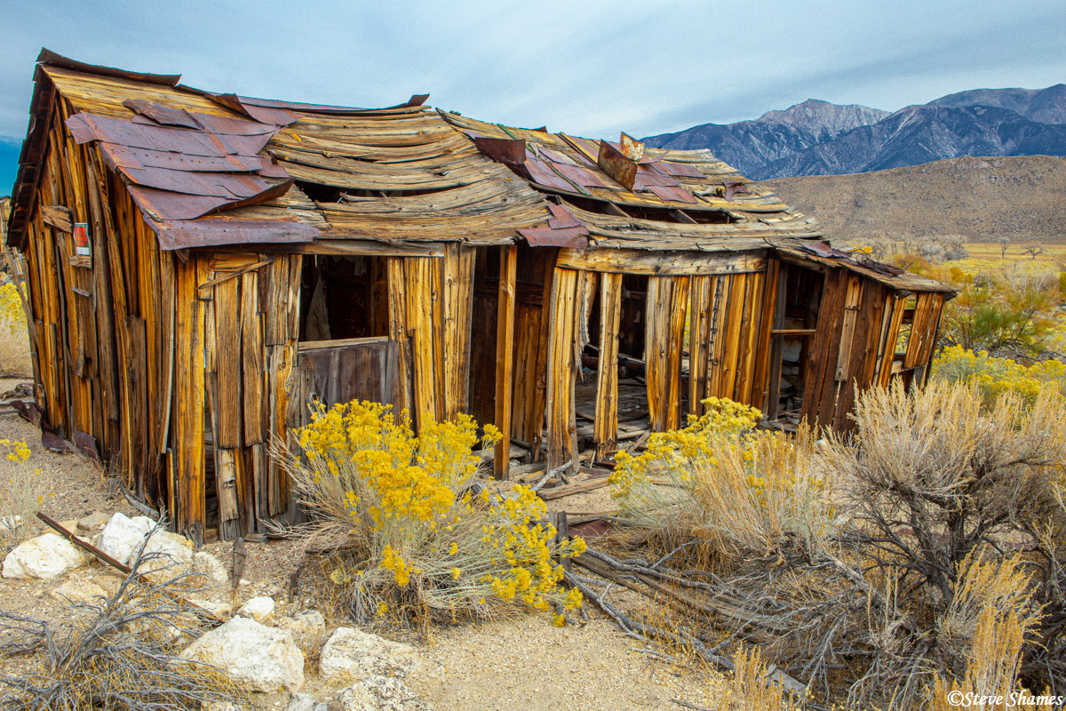 An old building at&nbsp;Benton hot springs. In the distance, that is Boundary Peak, which is the highest point in Nevada.