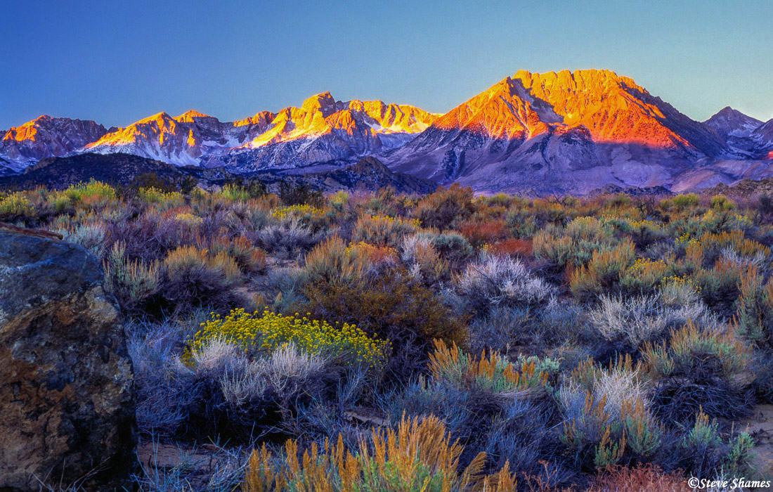 Sunrise at the mountains by Bishop. Just the right moment to catch the apenglow effect.