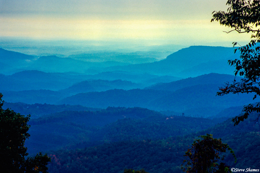 There is many times a foggy haze, which gives the ridges a blue look, hence the name "Blue Ridge Mountains"