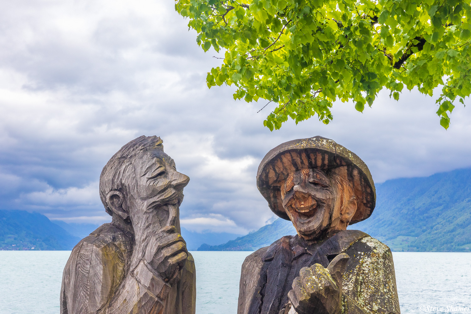 Two old guys visiting with each other at the shore of Lake Brienz. Oh wait -- these are wood carvings in the town of Brienz....