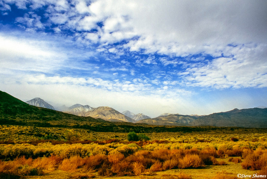 Great clouds over the Owens Valley and the Sierras.