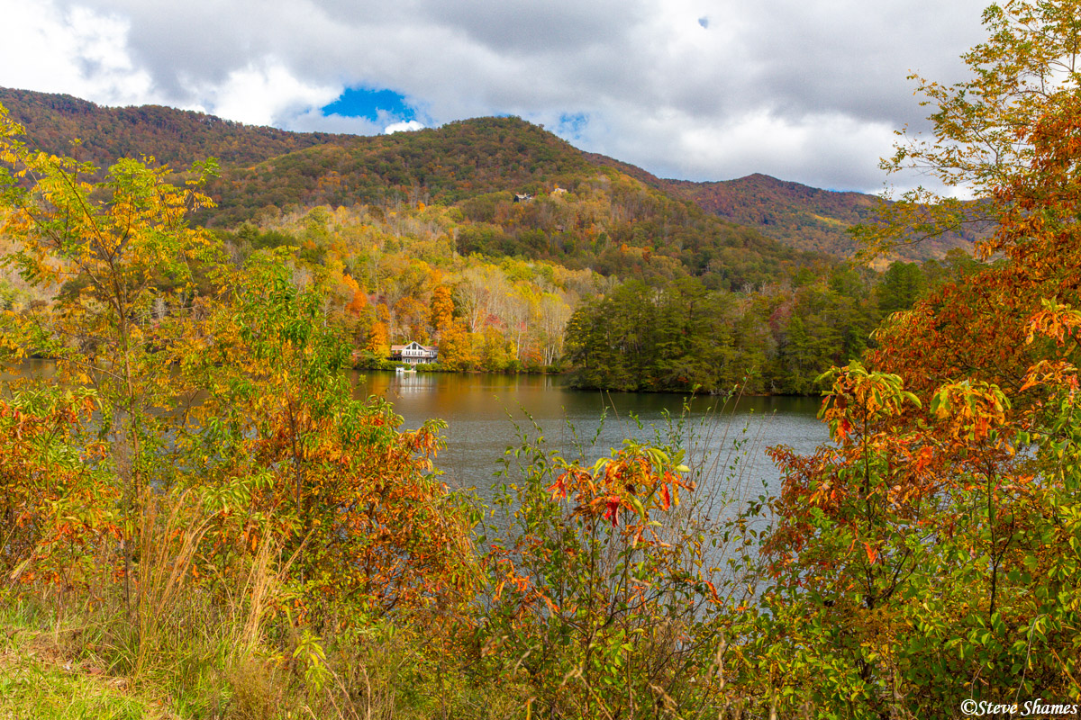 A nice scene in north Georgia with a lake front house.