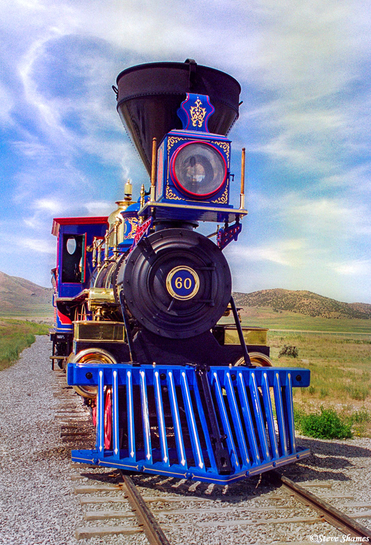 This colorful locomotive is one of the running trains at the Golden Spike museum.