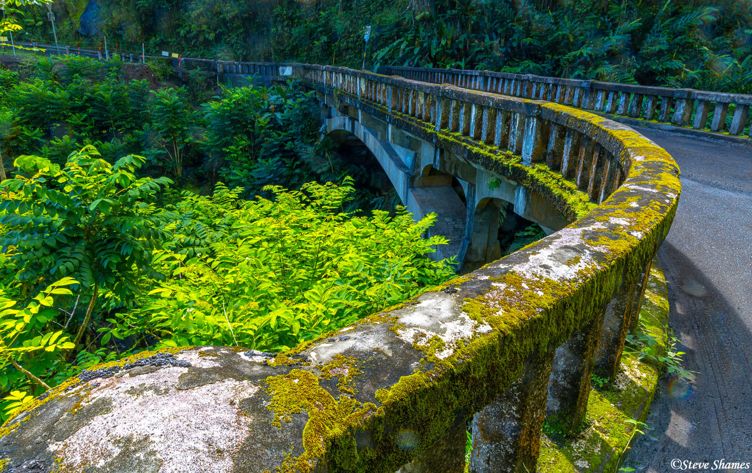 A rustic looking moss covered bridge along the Hana Highway.