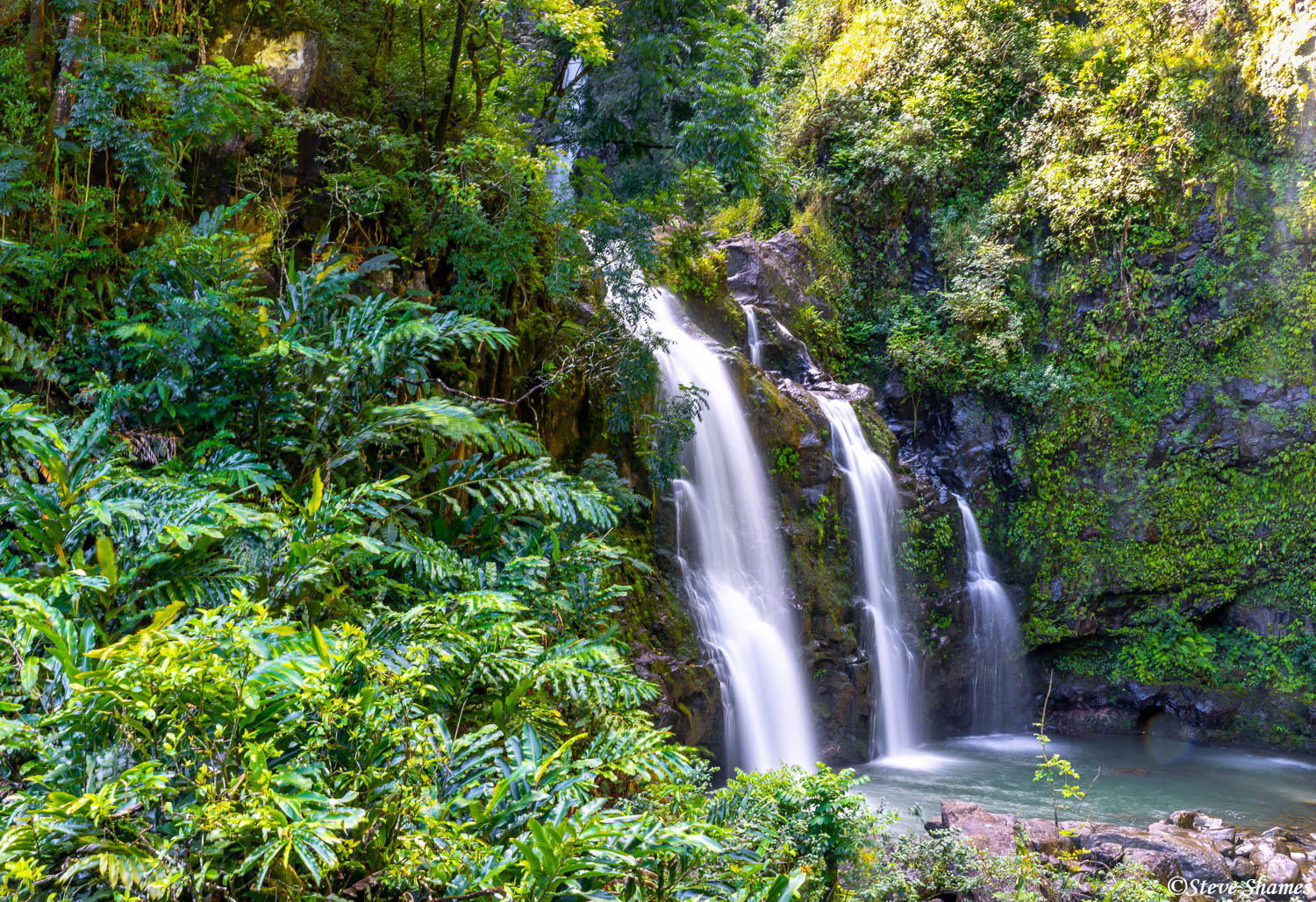 Along the Hana Highway are numerous waterfalls. Here is one of the better ones.