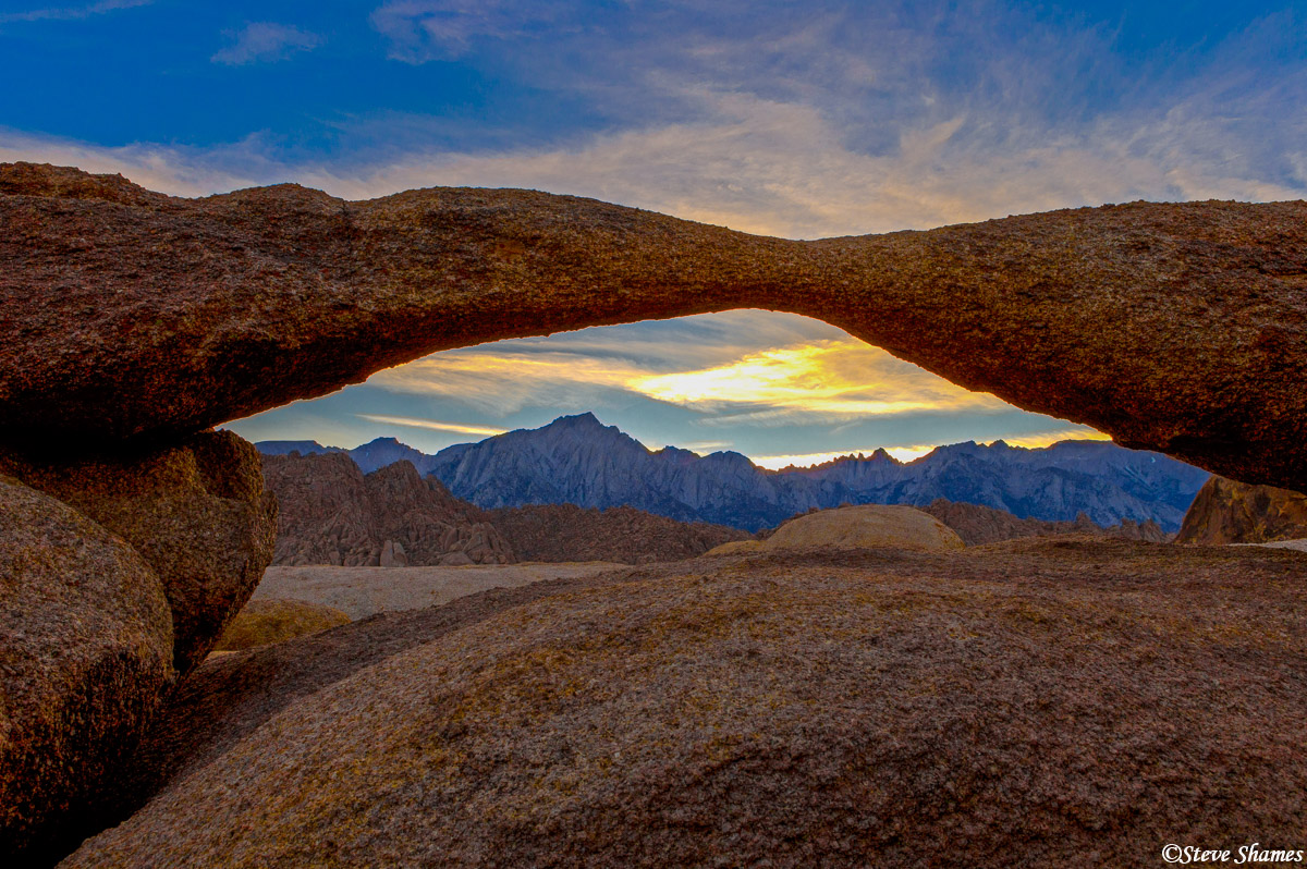 One of the arches at the Alabama Hills. This one is known as Lathe Arch. It was very pleasing lighting close to sunset.