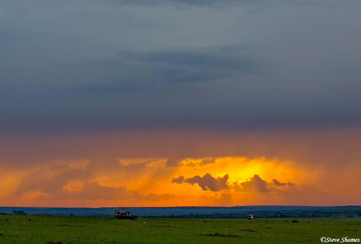 We head back to the camp and stop for a great sunset on the way.