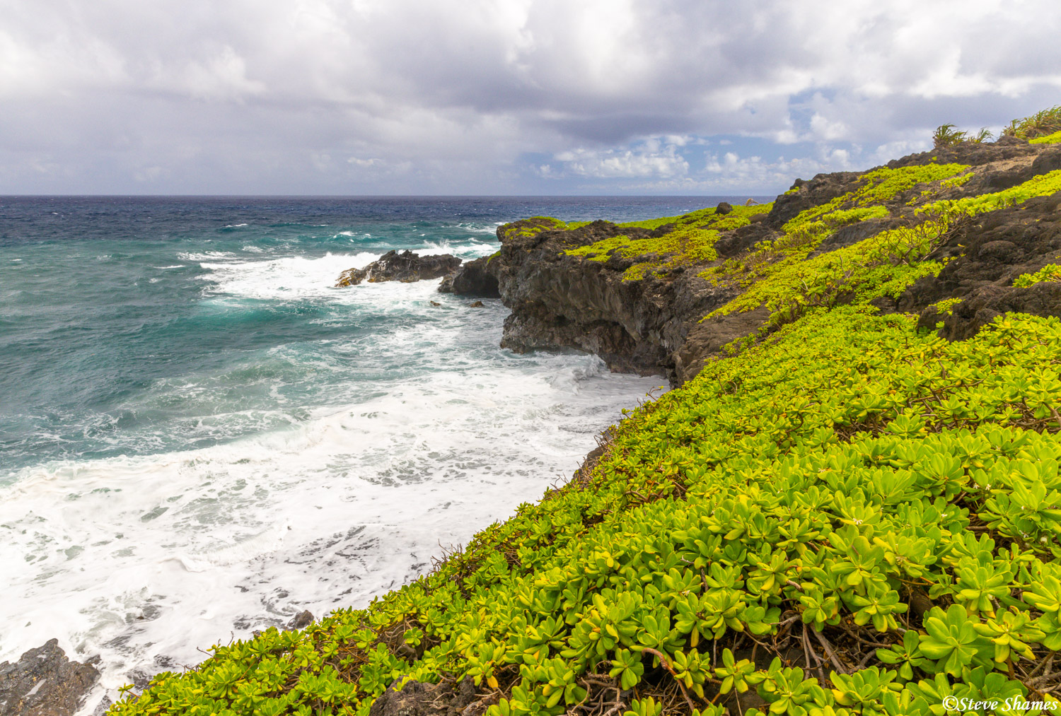 A typical Hawaiian Island scene, where land meets ocean. This was on the east side of Maui