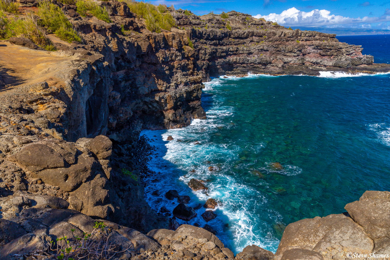 A rocky coastline on the north end of the island.