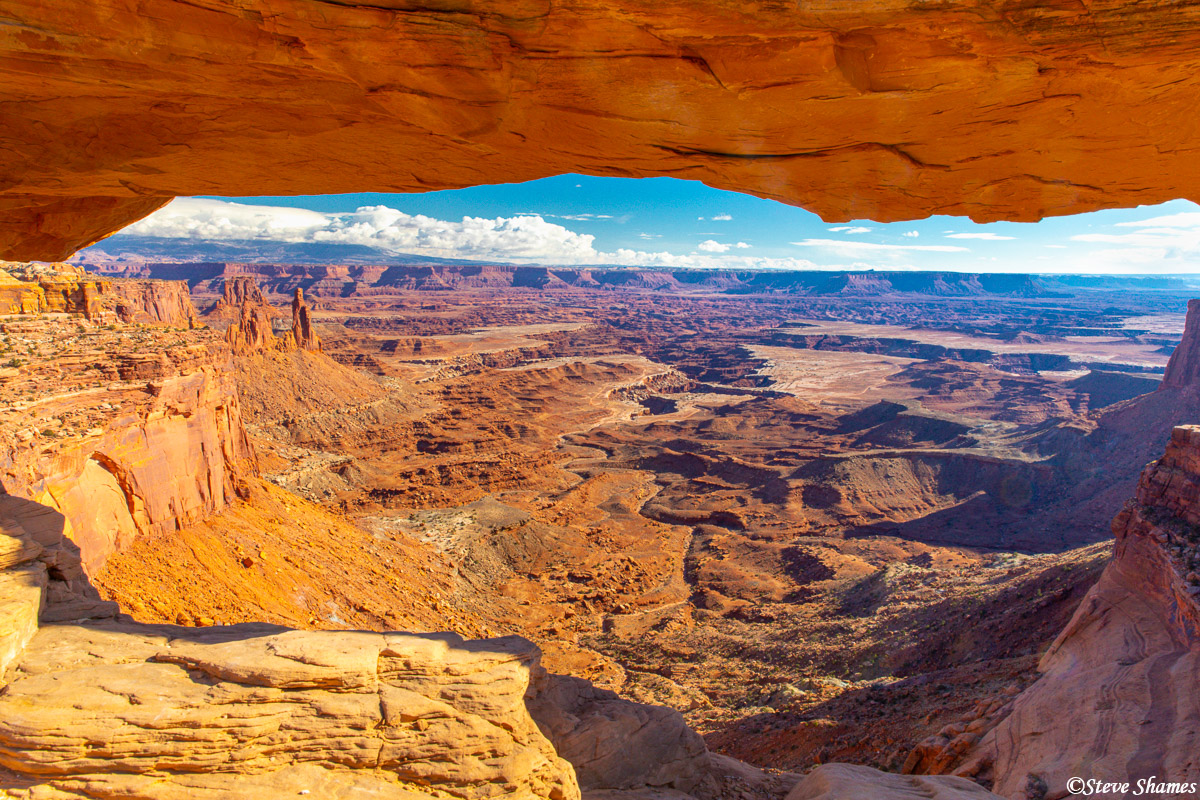 The view through Mesa Arch at Canyonlands.
