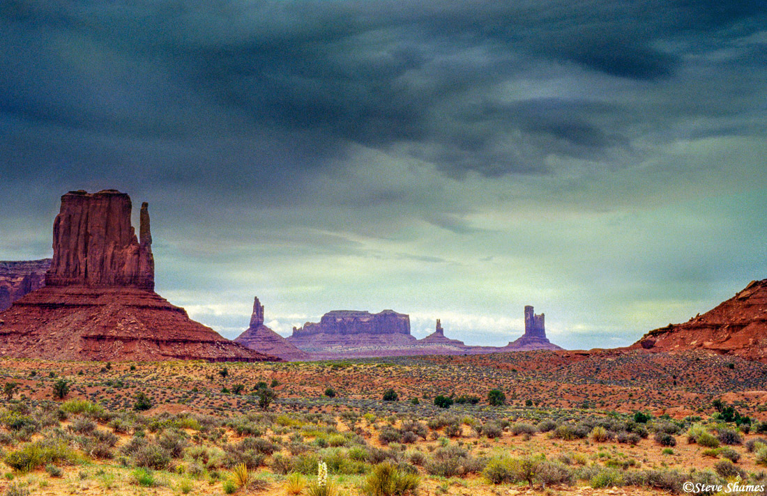 Monument Valley under thunderous looking skies.