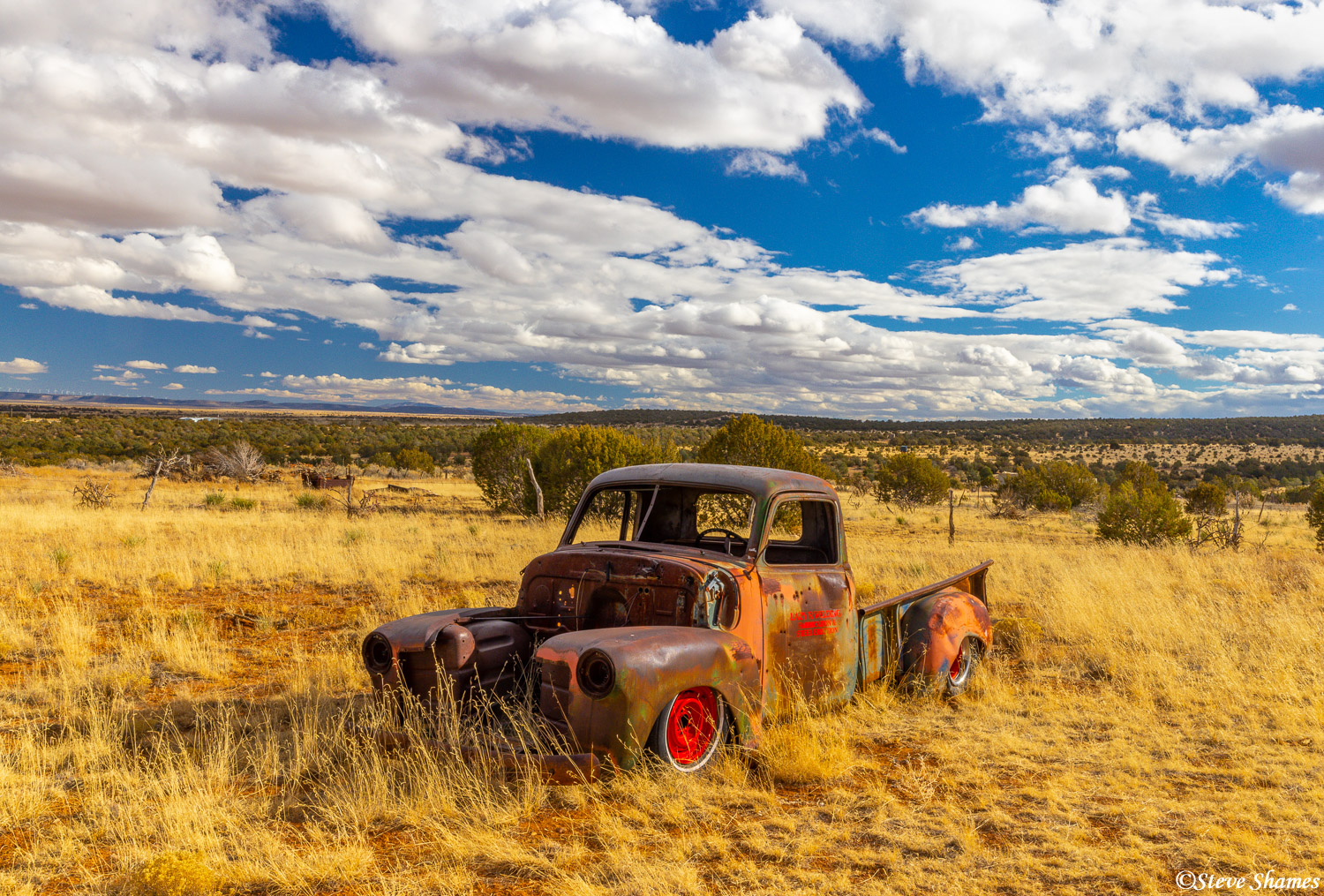 An old truck rotting away in the New Mexico sun.
