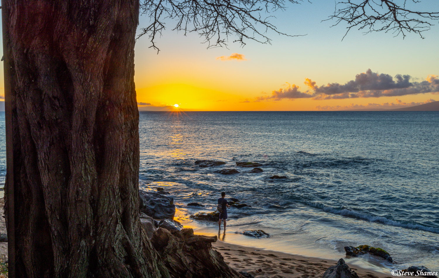 This guy fishing kind of added a little context into this sunset scene at Pohaku Park in west Maui.
