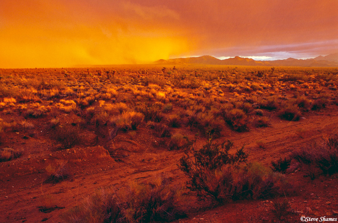 Just before&nbsp;a little snowstorm, the desert sky took on a red look.