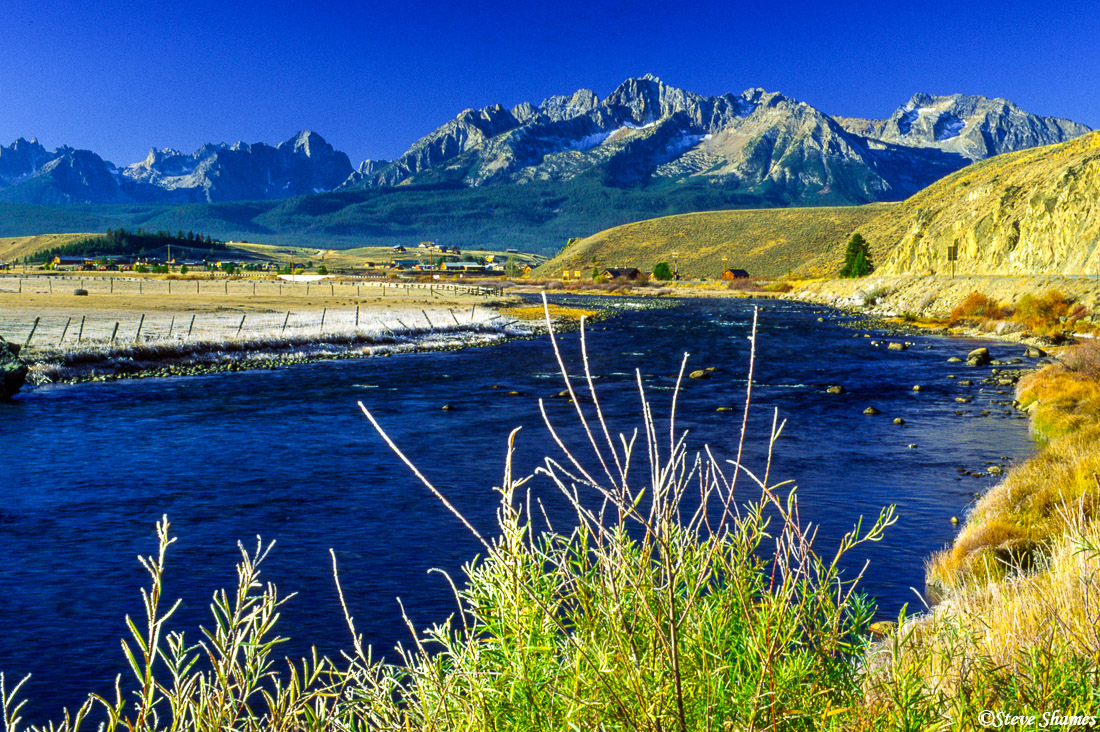 The Salmon River, leading into the town of Stanley, at the foot of the Sawtooth Mountains.