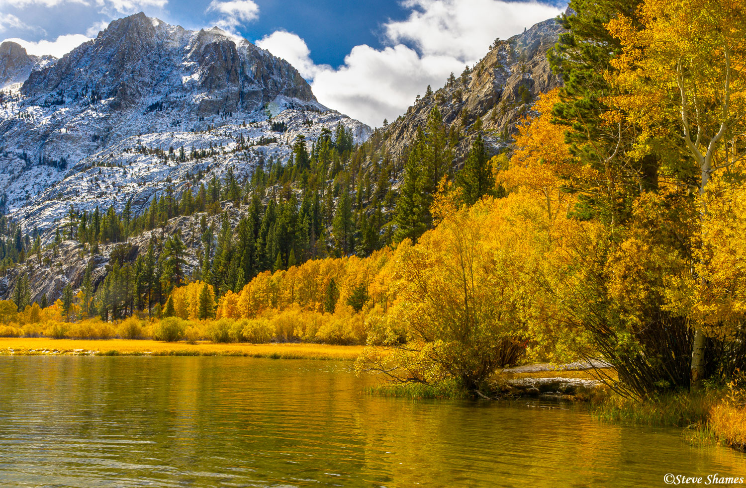 Here is Silver Lake, along the June Lake Loop, lined with fall colors.