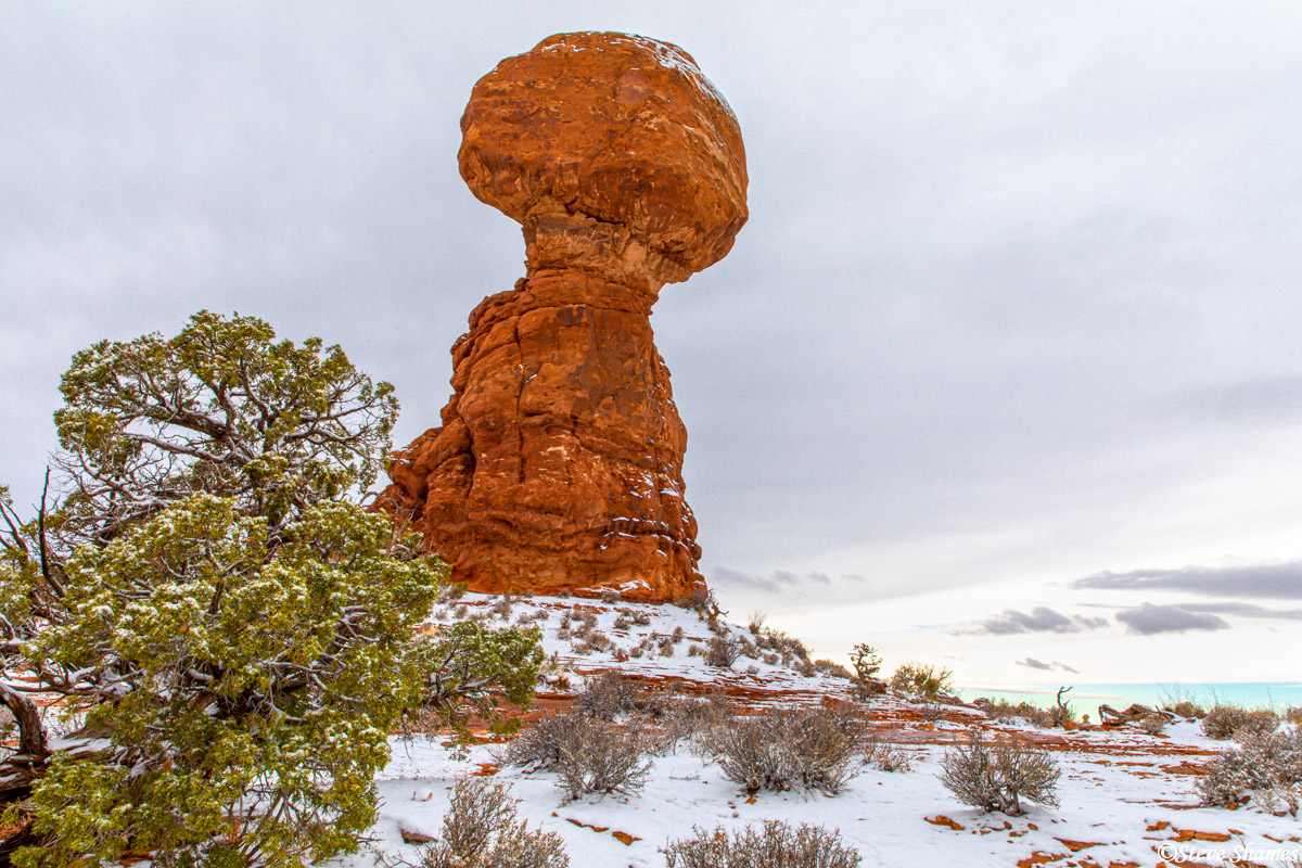 Balanced Rock with a snowy look. Snow makes everything look better.
