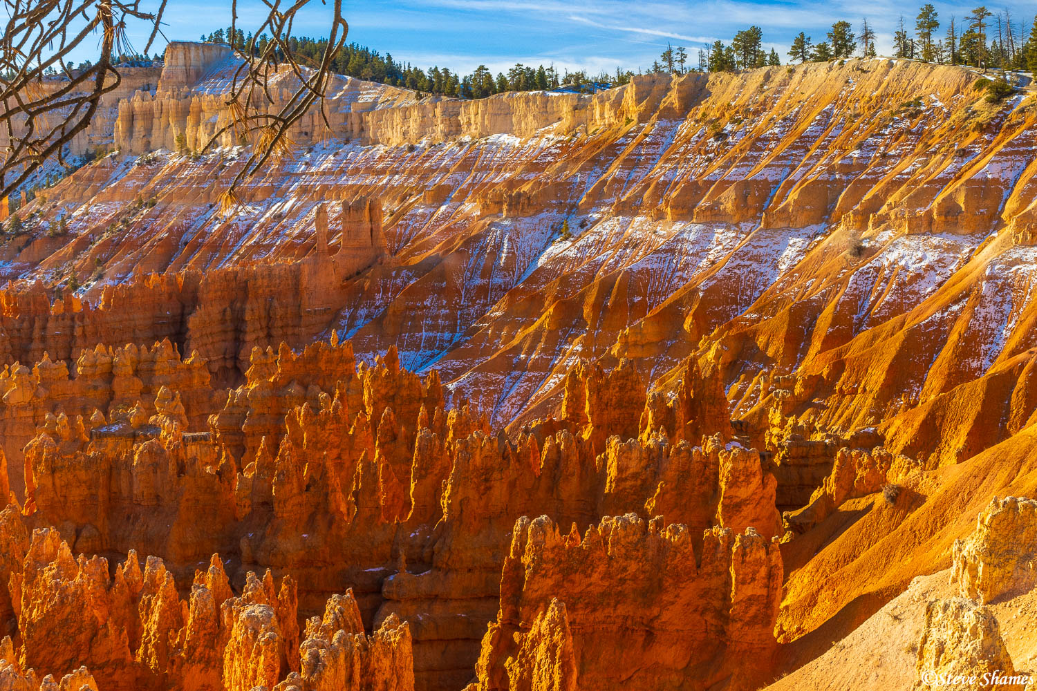 A little dusting of snow adds to the scenery here at Bryce Canyon National Park,