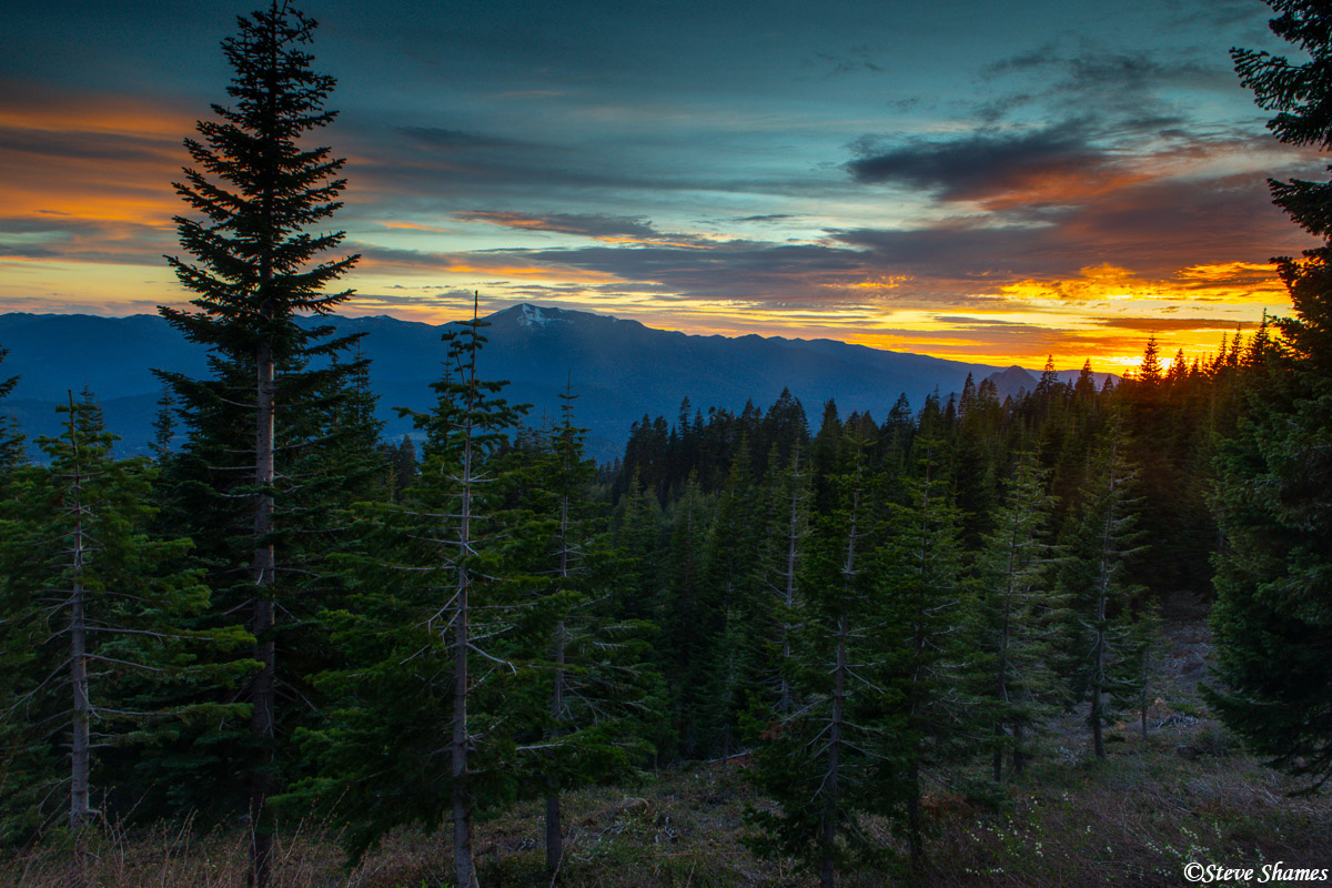 Sunset looking to the west from the slopes of Mt. Shasta.