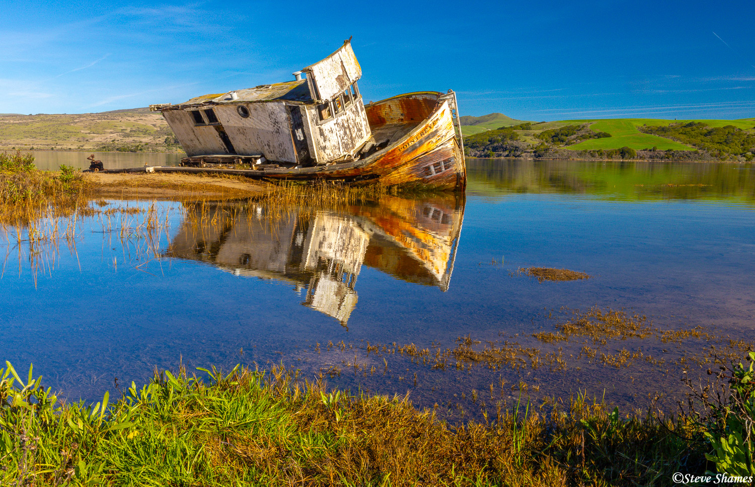 I love this old shipwreck in Tomales Bay, near Point Reyes.