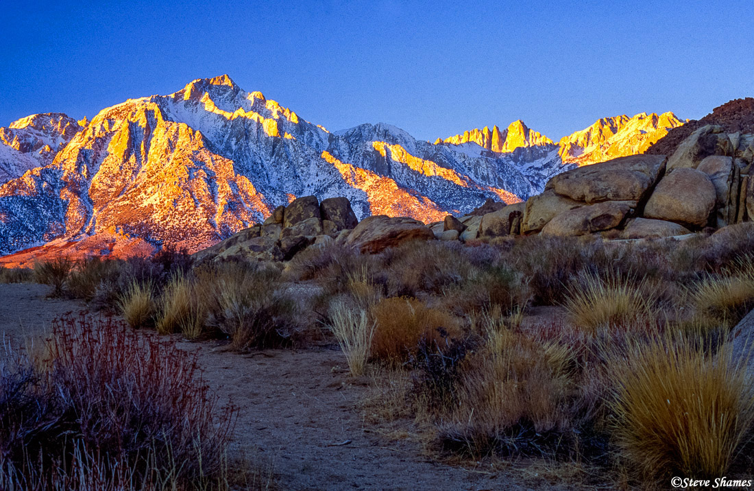 The Sierras glowing with the first light of the day.