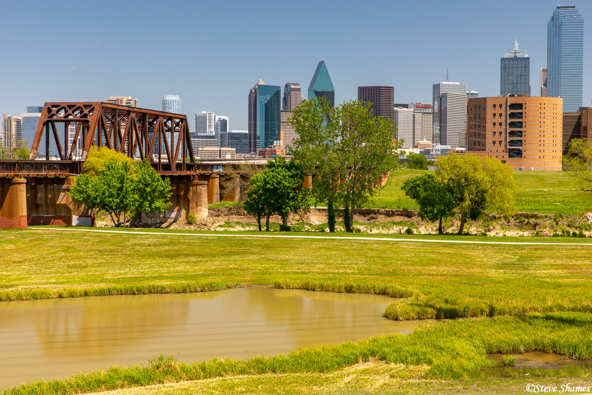 The Dallas skyline as seen from Trinity Overlook Park.