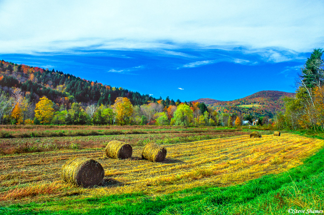 I especially like this rural farm scene with the round bales of hay, in central Vermont.