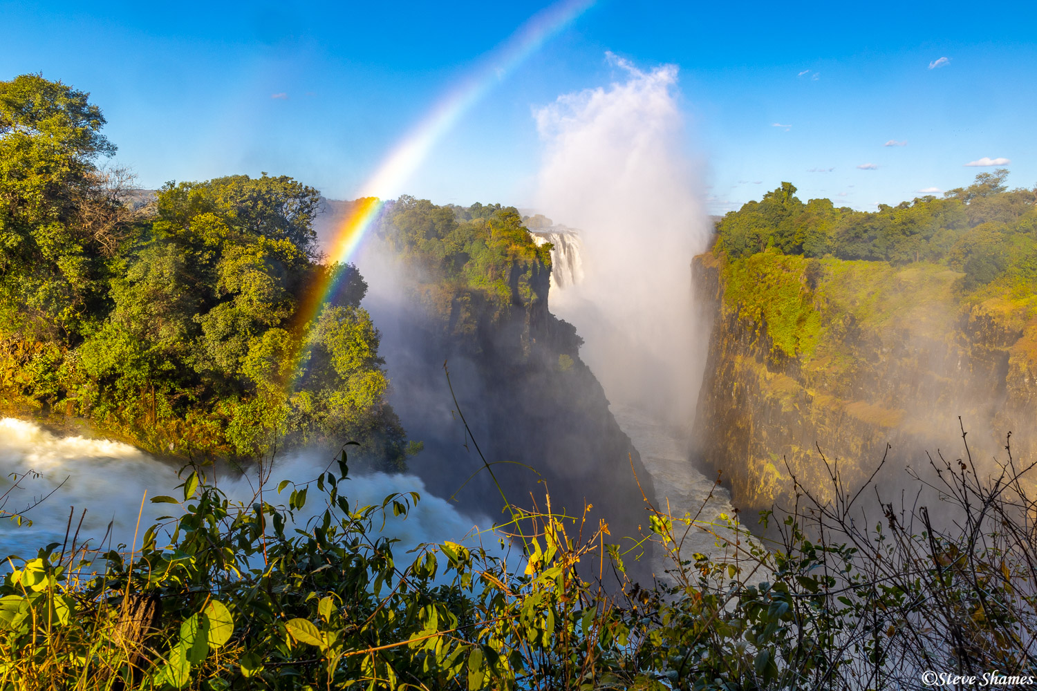 In the afternoon with the sun behind you, there is always a rainbow at Victoria Falls.